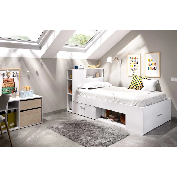 CAMA CON CAJONES Y ESTANTES MEMORY