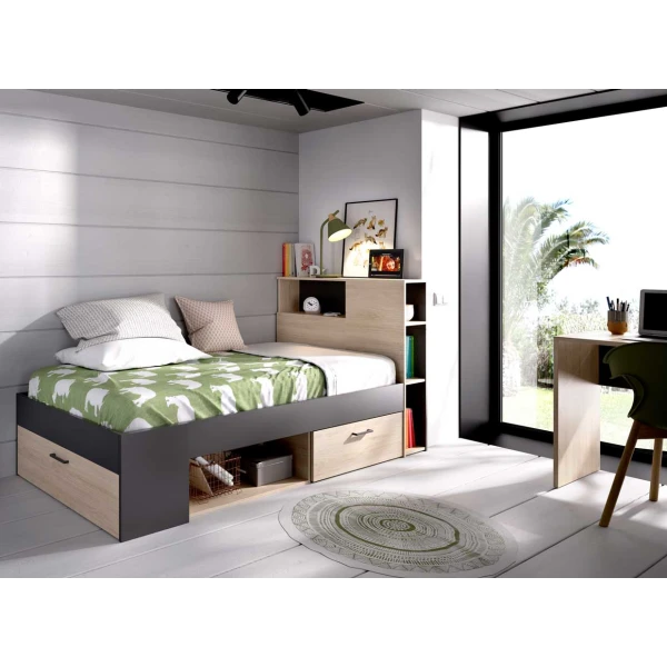 CAMA CON CAJONES Y ESTANTES MEMORY