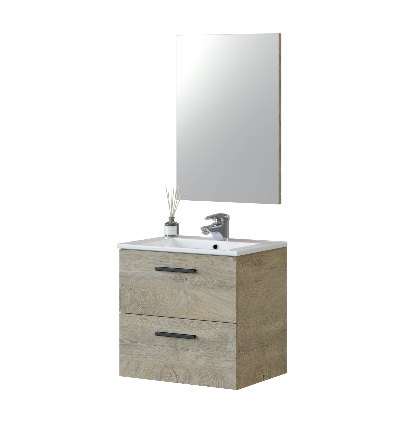 Mueble de baño para colgar con dos cajones y espejo