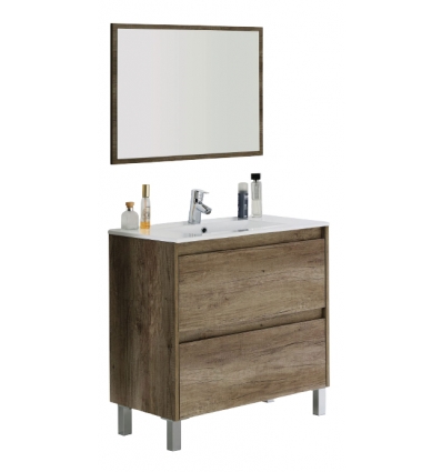 MUEBLE DE BAÑO CON ESPEJO DREVO 2 CAJONES