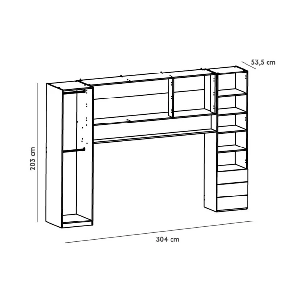 Mueble-Dormitorio. Incluye cama, 2 puertas-Armario, 3 cajones y estante. Funcional. Gran relación calidad-precio. Juvenil.