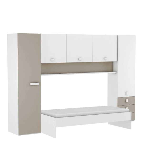 Mueble-Dormitorio. Incluye cama, 2 puertas-Armario, 3 cajones y estante. Funcional. Gran relación calidad-precio. Juvenil.