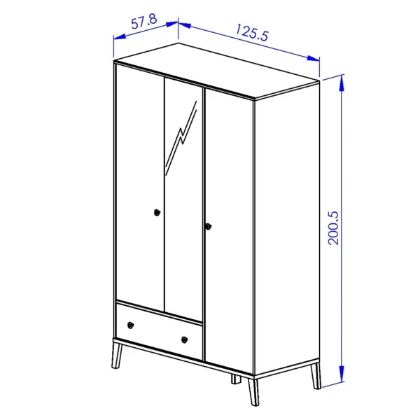 ARMARIO JUVENIL CON 3 PUERTAS Y CAJÓN INFERIOR TERRAL