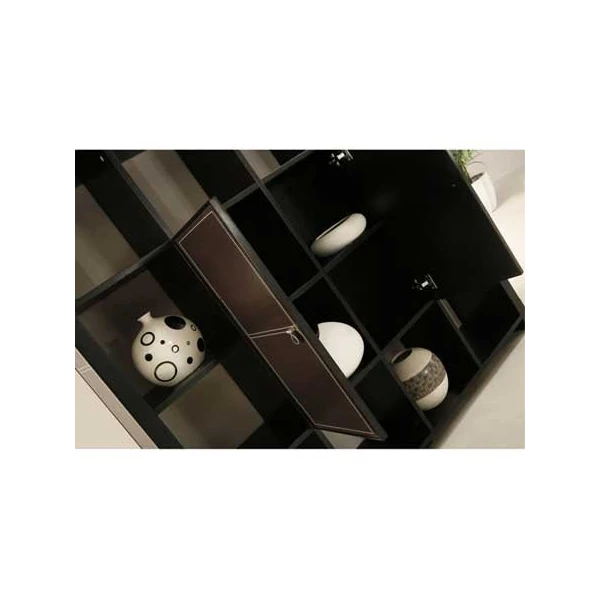 estanteria madera y piel