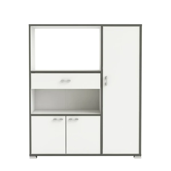 Mueble auxiliar de cocina. Hueco para Microondas. 3 puertas, cajón y estantes. Mueble despensa-Alacena.