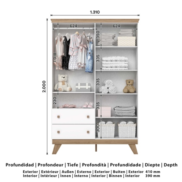 ARMARIO INFANTIL 4 PUERTAS 2 CAJONES CLOWN