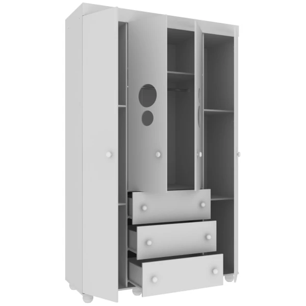 Armario infantil BUBBLES blanco con medidas y capacidad de carga, estructura resistente