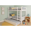 Litera blanca de madera con cama supletoria en dormitorio infantil decorado