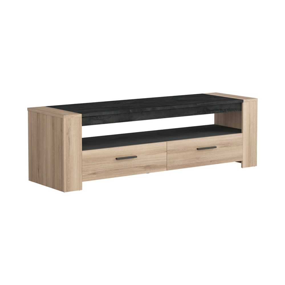 Mueble para televisión Sheffield bicolor roble claro y gris oscuro, 152 cm de largo