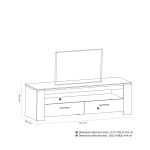 Dimensiones mueble TV Sheffield: 152,3x46,4x44,9 cm, esquema de medidas técnicas