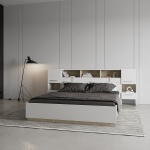 Decoración de interiores con Cama con Diseño Minimalista Nord, tonos neutros y madera