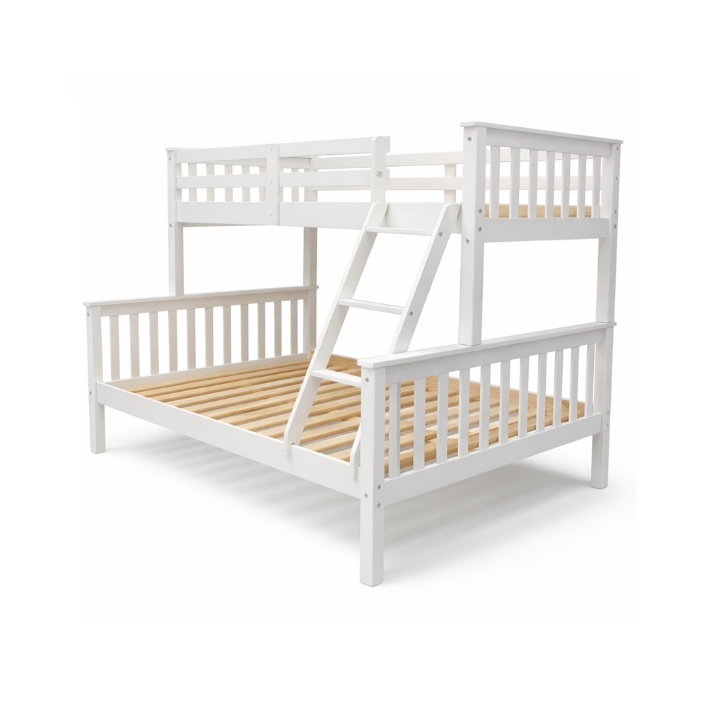 Litera matrimonial Arenas Vicawu de madera blanca con escalera para colchón 90x190 arriba y 140x190 abajo