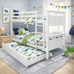 Litera Madera Titan Vicawu blanca con cama nido inferior en dormitorio infantil moderno