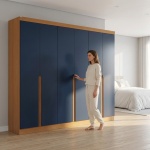 Armario 6 Puertas con Cajones Esky azul y roble, diseño moderno para dormitorio