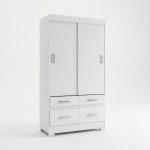 Armario puertas correderas blanco con cuatro cajones, barra colgadora y estantes