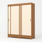 Armario ropero Auror con puertas correderas en roble canela natural y beige, diseño moderno