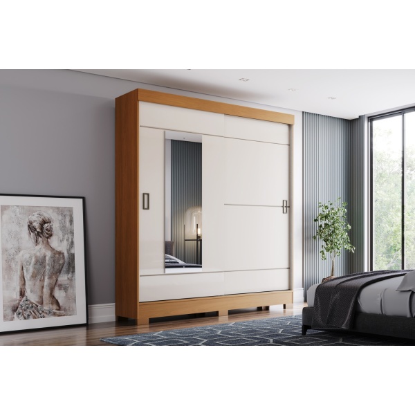 Armario Ropero con Cajones Bayron en roble canela natural y beige, diseño moderno con puertas correderas