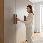 Armario Vestidor Crisol de 6 puertas en gris shine y roble natural, gran capacidad y diseño funcional