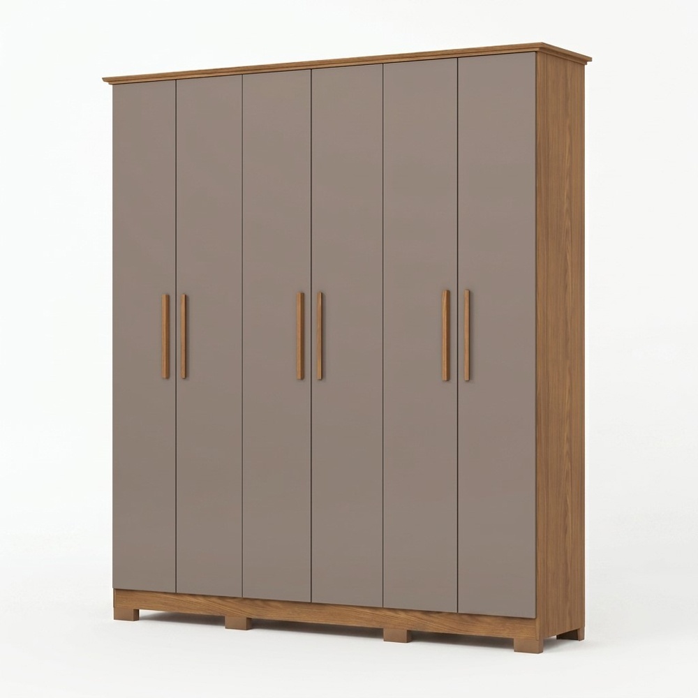 Armario Vestidor Crisol 6 puertas en gris shine y roble natural, diseño moderno para dormitorio