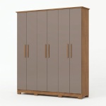 Armario Vestidor Crisol 6 puertas en gris shine y roble natural, diseño moderno para dormitorio
