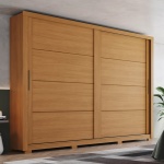 Armario puertas correderas Genius en roble canela, diseño moderno y gran capacidad de almacenamiento