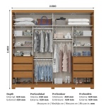 Medidas armario Rufus 250x240 cm con distribución interior y profundidad detallada