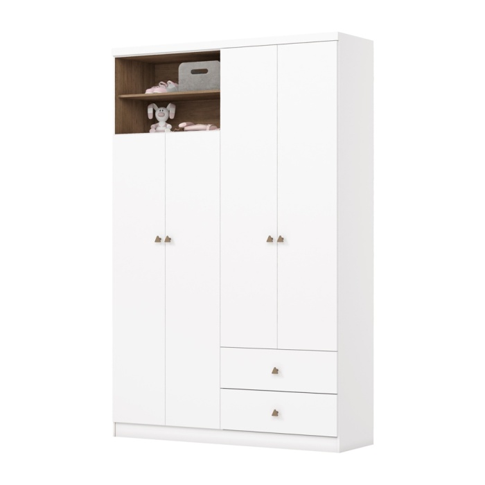 Armario Gamil Vicawu 4 puertas en blanco brillo con cajones y estantes decorativos