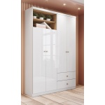 Armario moderno Gamil Vicawu blanco con detalles en madera para dormitorios elegantes