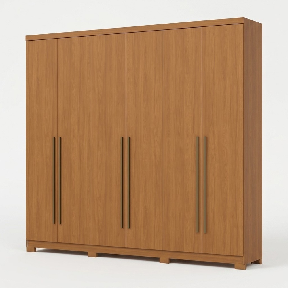 Armario Blenda Vicawu 6 Puertas en roble cálido con diseño minimalista y tiradores marrones