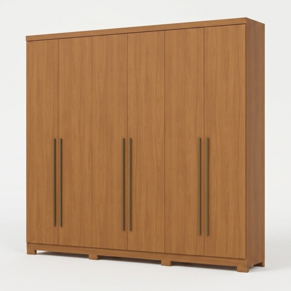 Armario Blenda Vicawu 6 Puertas en roble cálido con diseño minimalista y tiradores marrones