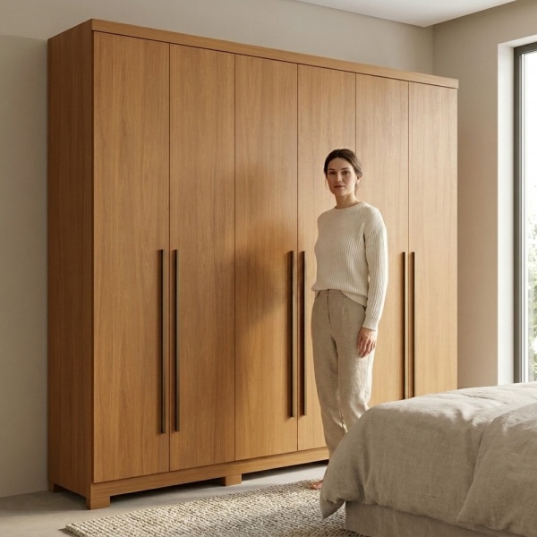 Armario Blenda Vicawu 6 Puertas en acabado roble para dormitorios modernos y elegantes