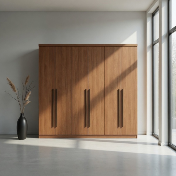 Armario Blenda Vicawu 6 Puertas en acabado roble en dormitorio moderno y luminoso